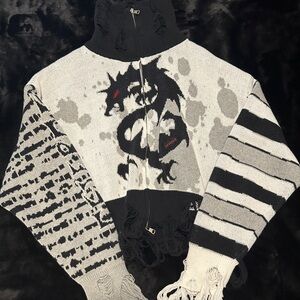 Cfierce Dragon Patterned Zip up Sweater